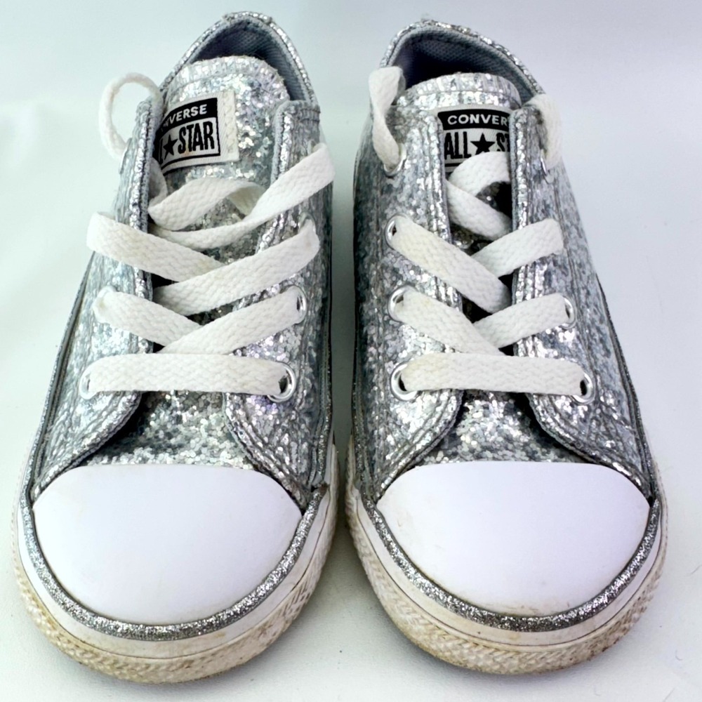 Converse All Star Low Glitter Sneakers Toddler Size 7 Silver Lace Up Walking - Picture 3 of 10